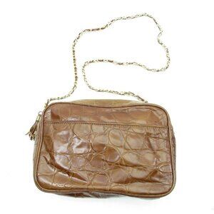 Vintage Brown Genuine Leather by Reem Envelope 80s Purse Bag Crossbody Chain USA